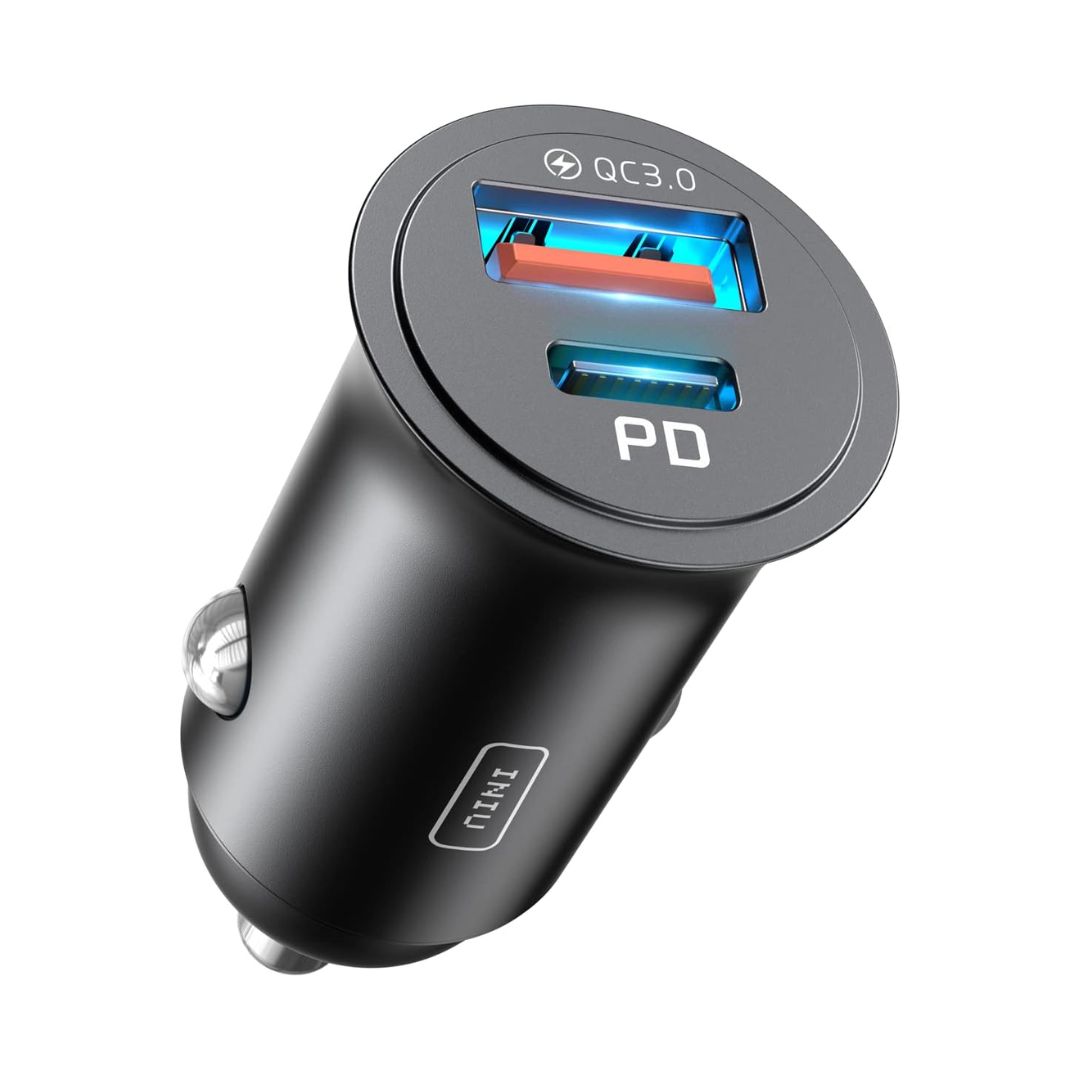 USB C Car Charger, INIU Total 60W [USB C 30W+USB A 30W] PD3.0 5A Fast Charge Cigarette Lighter USB Charger 12V Socket, Metal USB Car Charger Adapter for iPhone 15 14 13 12 Pro Max Samsung etc