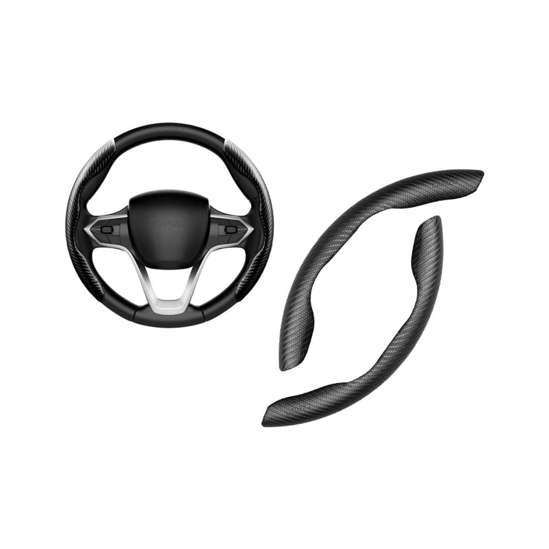 CARIZO Carbon Fiber Black Pattern Steering Wheel Cover, Men's and Women's Safe and Non-Slip Car Accessory Compatible with Renault Kiger